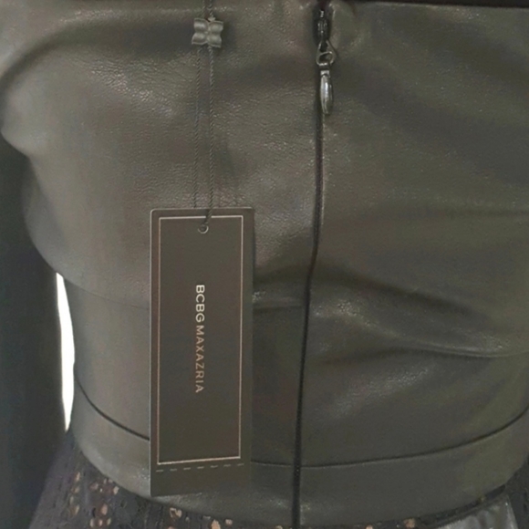 NEW BCBG MAXAZRIA 'NAHARA' Black Leather Look Lace Dress Size 8 approx S… - Picture 8 of 13